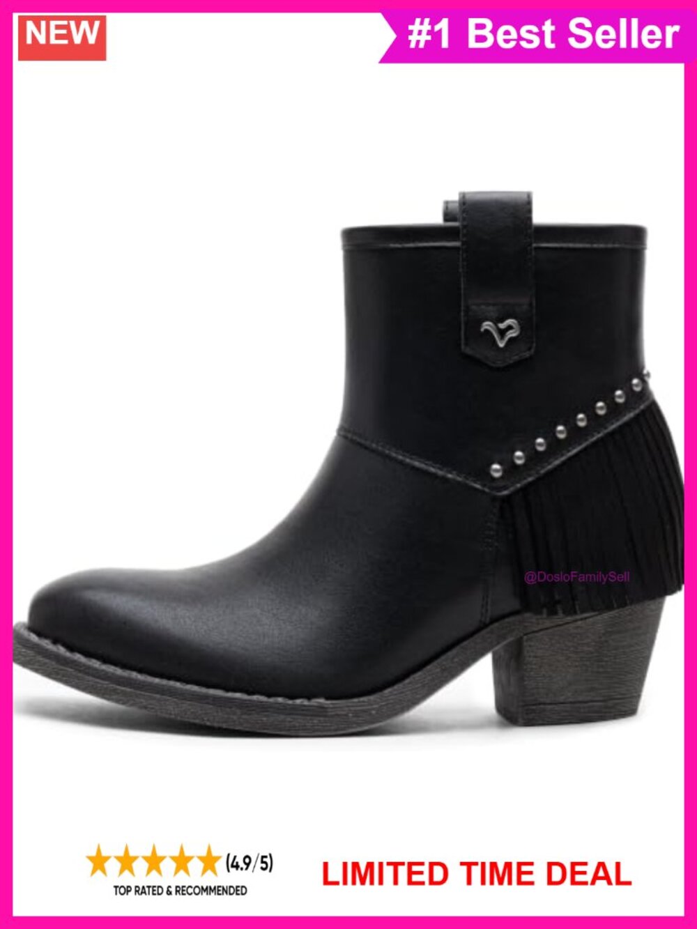Faux Leather Fringe Ankle Booties Square Toe Block Heel Pull-On